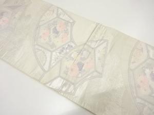 アンティーク　地紙に菊・笹・菖蒲模様織り出し袋帯（材料）